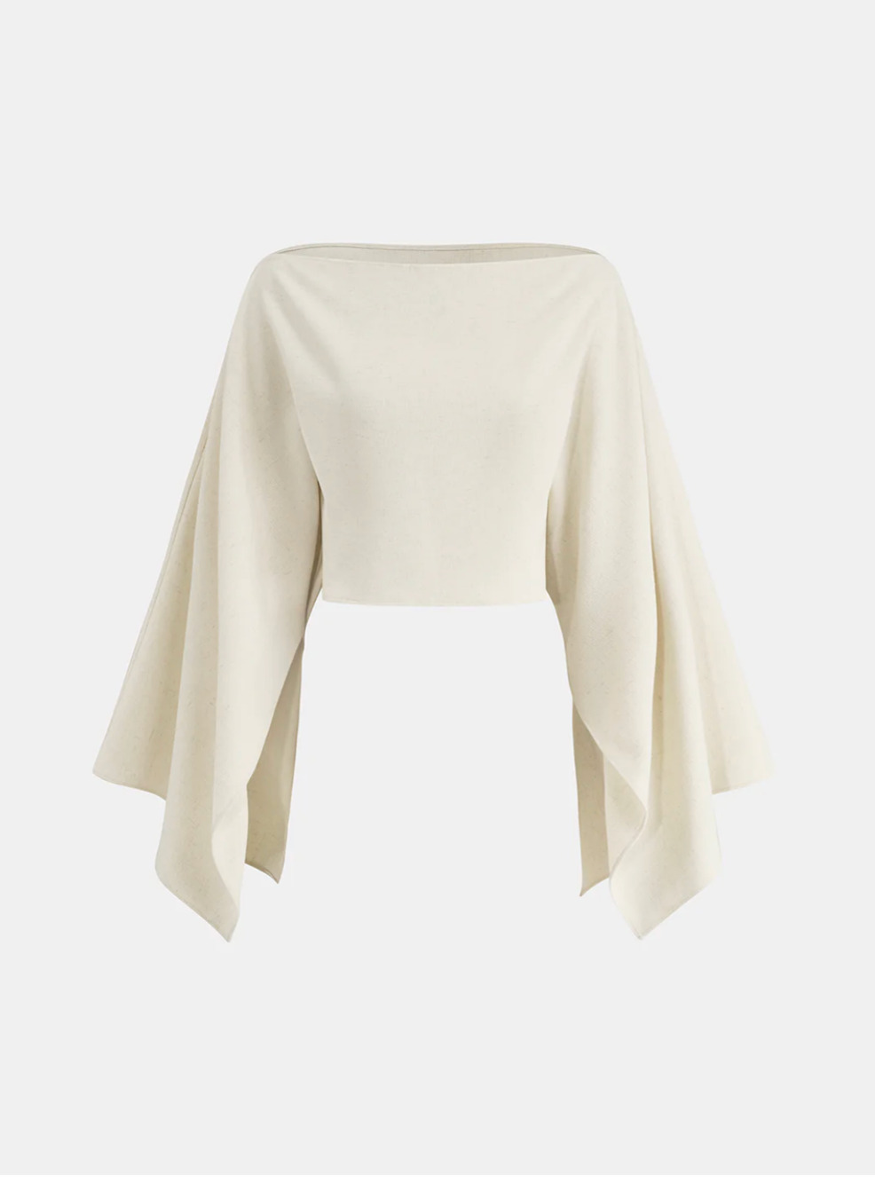 NWT Women's Commense Beige Dramatic Sleeve Linen-Blend Cropped Top Sz M